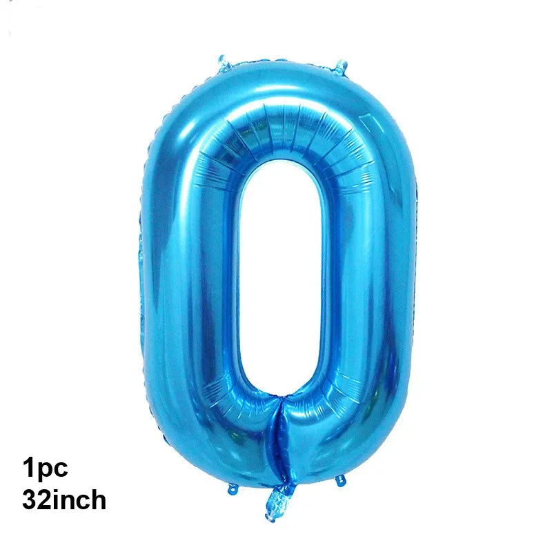 A single blue foil balloon shaped like the number zero, 32 inches in size.