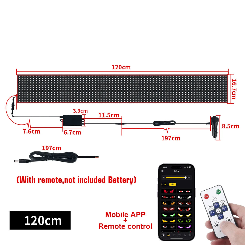 Flexible LED matrix display panel with remote control and mobile app for lighting