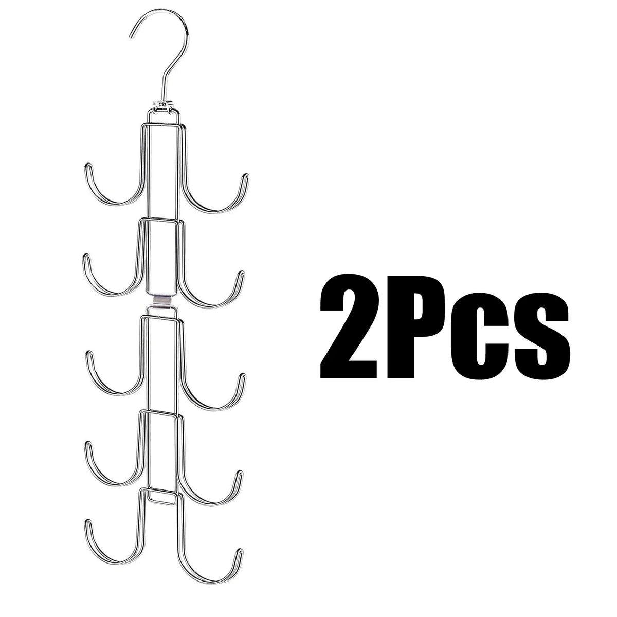 A set of two 5-tier rotating organizer hangers with swivel hooks.