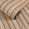 Roll of self-adhesive 3D wood grain wall panels showing parallel light wood planks and a dark adhesive tape roll.
