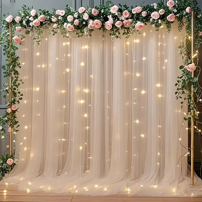 Elegant Tulle Backdrop Set with USB String Lights for Weddings & Parties