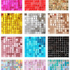 A grid of iridescent sequin shimmer wall panels in various colors and textures.