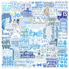 A collection of blue and white graffiti stickers featuring various inspirational phrases about Jesus and faith.
