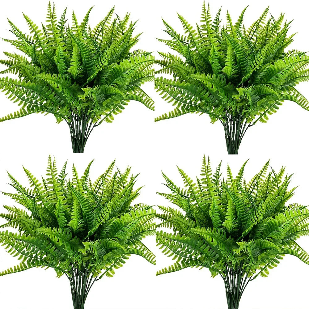 Two artificial Boston fern bushes in vibrant green foliage for indoor and outdoor decor