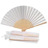A fan made of white silk petals with a bamboo frame, used for weddings or events.