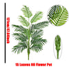 Artificial palm tree with 15 green monstera leaves shown in a potted form for indoor decor