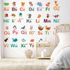 A wall decal featuring a colorful alphabet with cartoon animals for learning