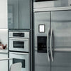 A stainless steel refrigerator featuring a compact magnetic locker mirror and door handles.