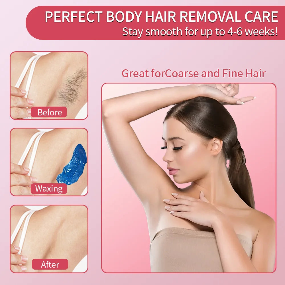Demonstration of perfect body hair removal using waxing, showing before and after results.