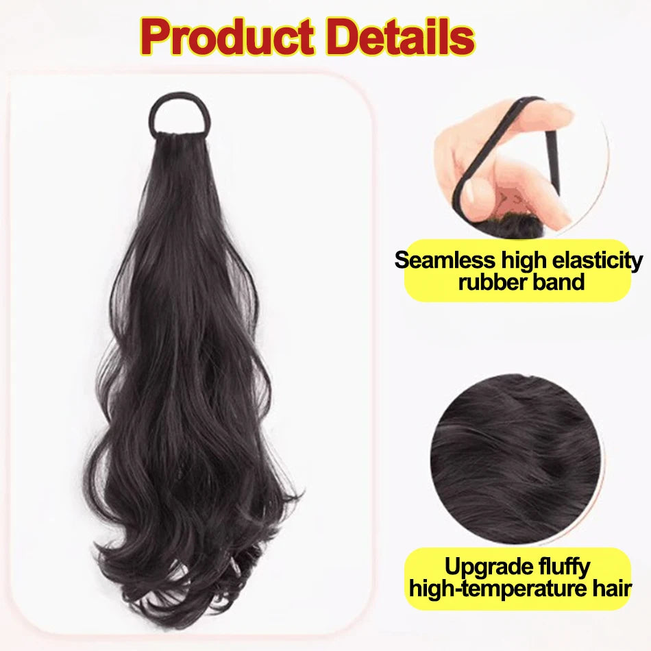 Long black hair extensions with a seamless high elasticity rubber band and fluffy high-temperature hair