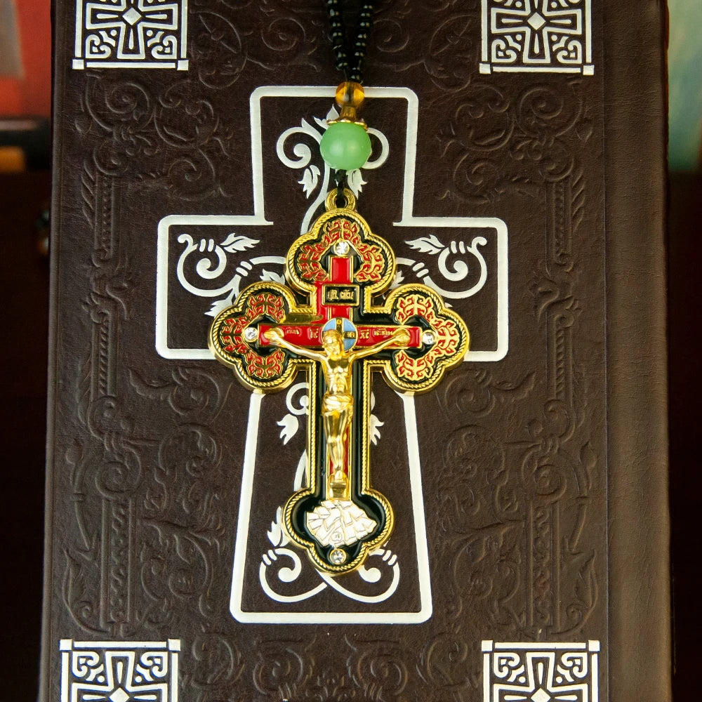 Orthodox Crucifix Cross Necklace with Rosary Beads