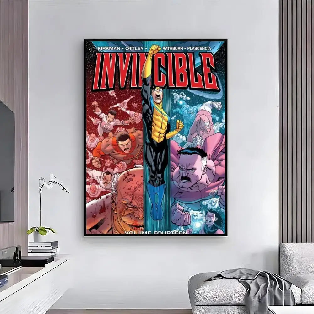 Animated wall art poster featuring Invincible characters in a dynamic comic book style.
