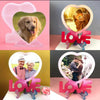 Four images showing heart-shaped silicone molds used to create DIY photo frames with people and nature scenes.