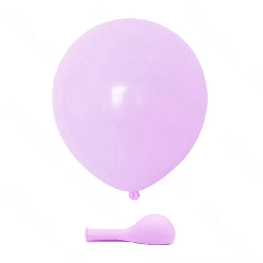 A single light purple latex balloon is shown next to a pink spatula.