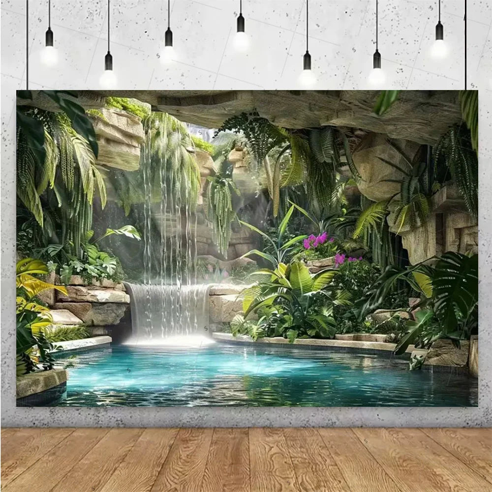 Forest Waterfall Wonderland Photography Backdrop
