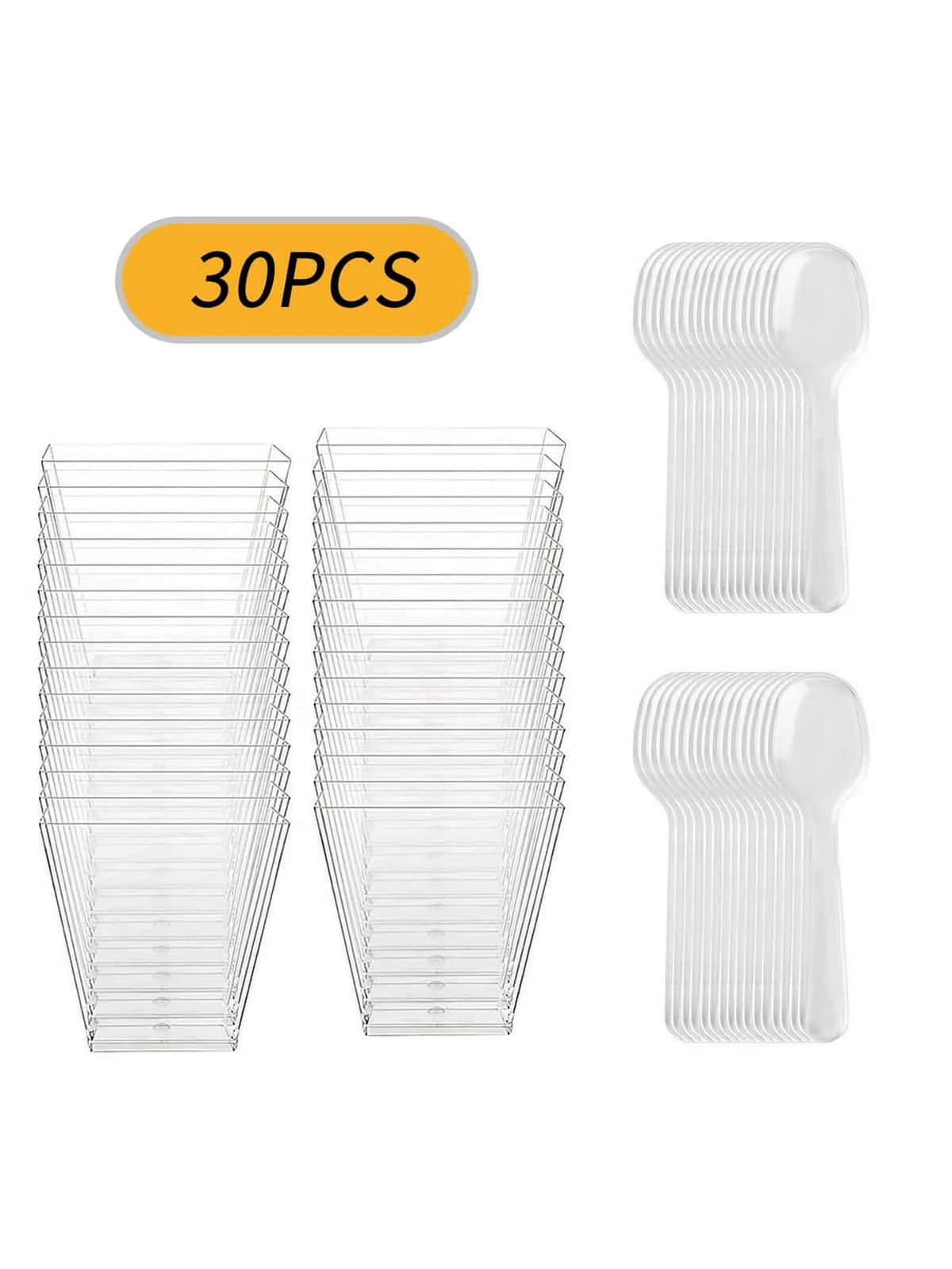 Clear Plastic Mini Dessert Cups with Spoons – Square Parfait & Appetizer Bowls for Parties