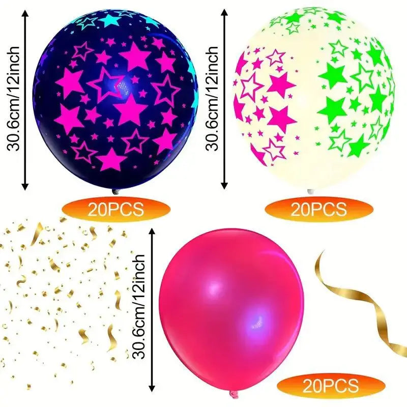 Glow-in-the-Dark Neon Balloons (60 Pack) – 12 Inch Party Decorations