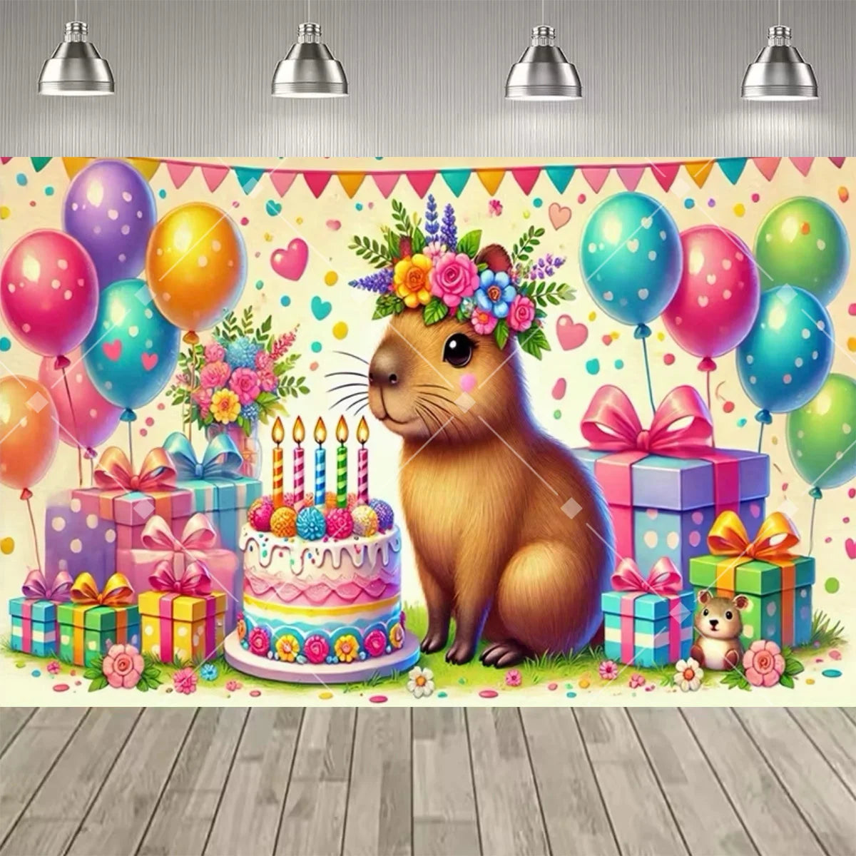 Cute Capybara Cartoon Birthday Party Backdrop