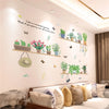 Wall stickers featuring cute roses and greenery arranged on wooden shelves in a modern interior.