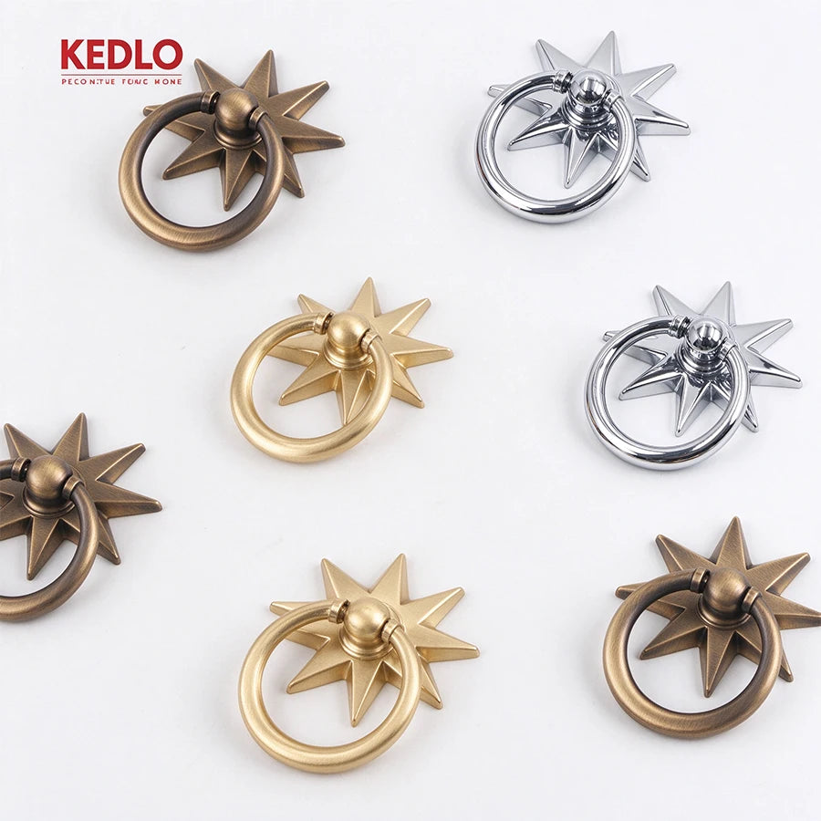 Solid Brass Star Pendant Cabinet Knob with Antique Finish