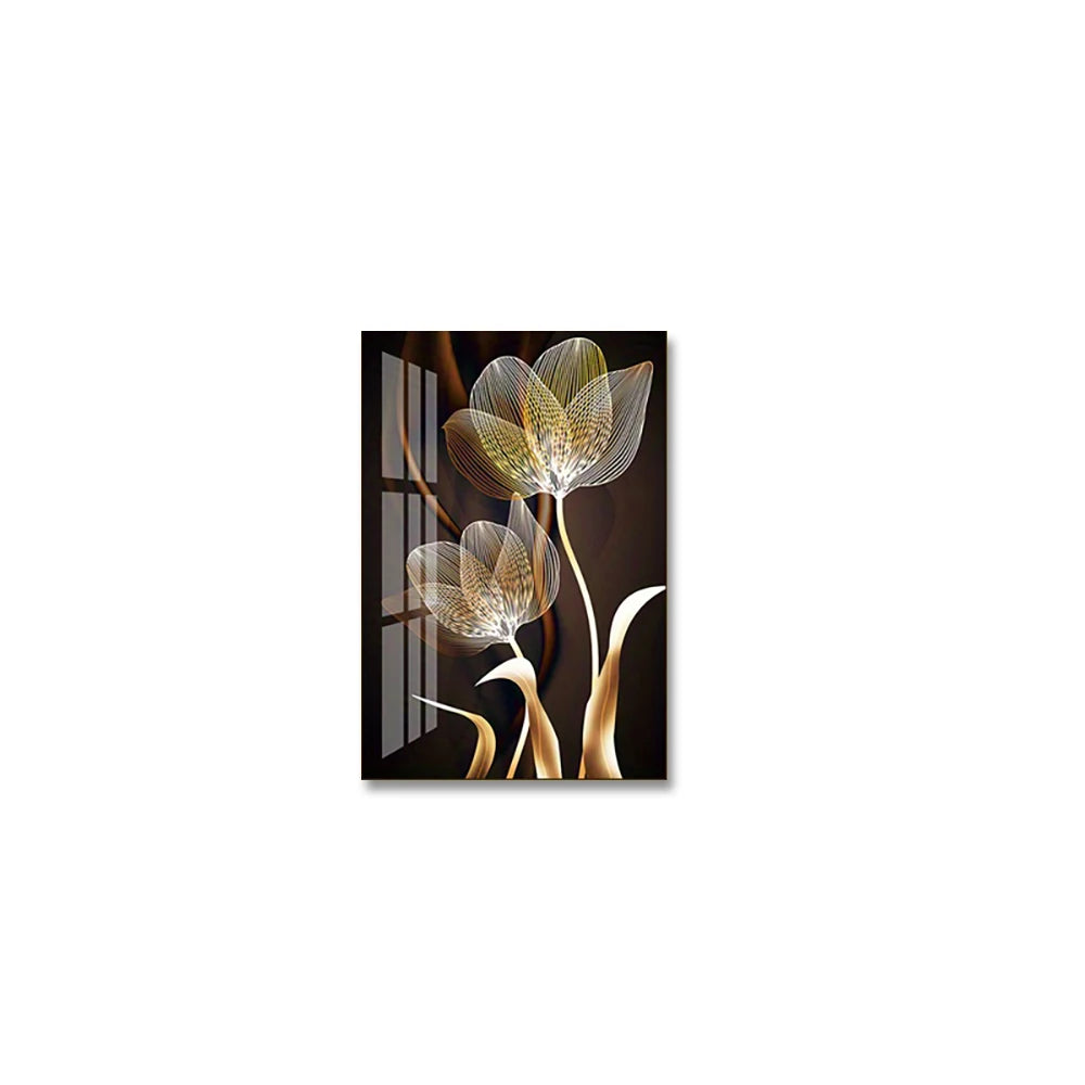 Abstract flower canvas wall art featuring three stylized, light-colored flowers on a dark background.