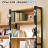 A wooden shelf organizer designed for hanging tools and craft items, featuring various metal tools and supplies.