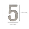 A magnetic silver house number shaped like the numeral five, measuring 6.9cm high and 4.0cm wide.