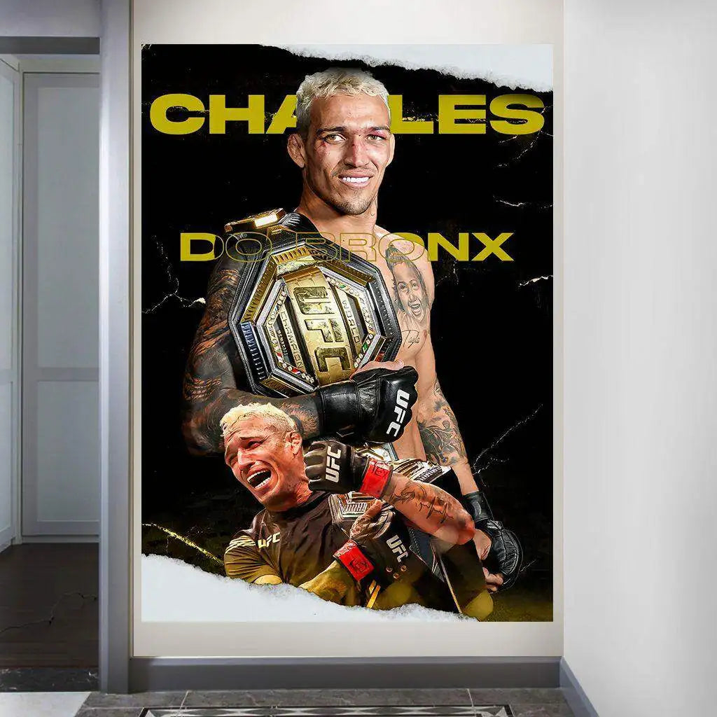 فن حائط يضم صورة لتشارلز أوليفيرا بأسلوب نسيج UFC.