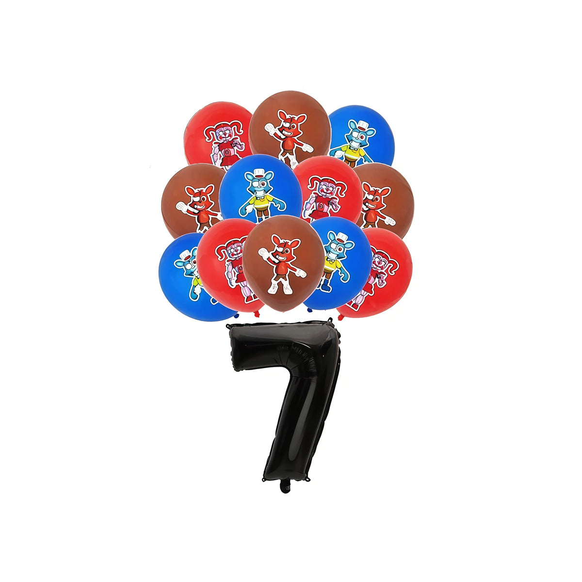 A collection of themed party supplies featuring characters from Five Nights at Freddy's in various colors and shapes.