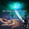 A child sleeps in bed while an astronaut projector lamp casts a bright star effect on the room.