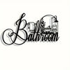 Elegant iron bathroom sign wall art featuring a vintage style metal plaque with bathroom fixtures.