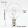 A detailed bulb specification diagram showing the dimensions of an E12 candelabra base light bulb.
