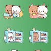 A collection of cute panda-themed fridge magnets featuring pandas in various poses and contexts.