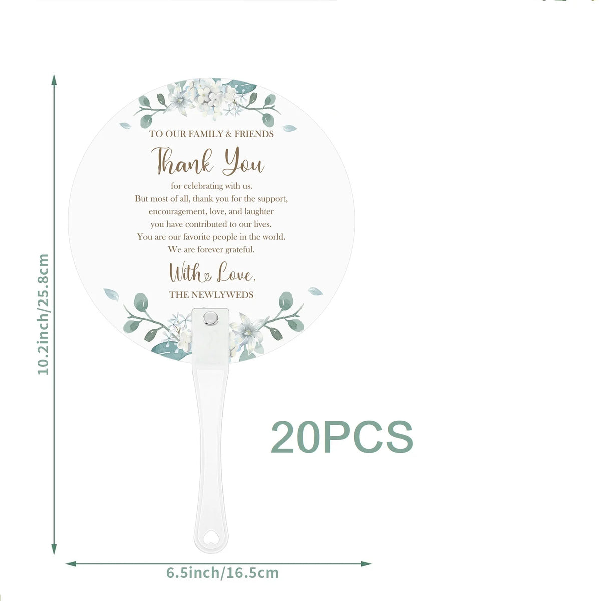 A set of 20 floral message wedding thank you fans with a thank you note