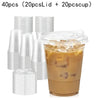 40 pieces of clear plastic disposable cups with lids for serving iced coffee or smoothies