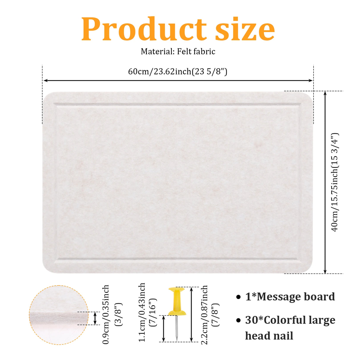 A rectangular felt bulletin board with a cloud-shaped design and large head nails.