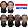 Five different celebrity masks made of mesh headgear for a funny exercise