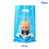 A blue gift bag containing 10 pieces of Born Leader themed party decorations and disposable tableware.