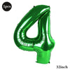 A shiny green foil number balloon shaped like the number 4, measuring 32 inches.