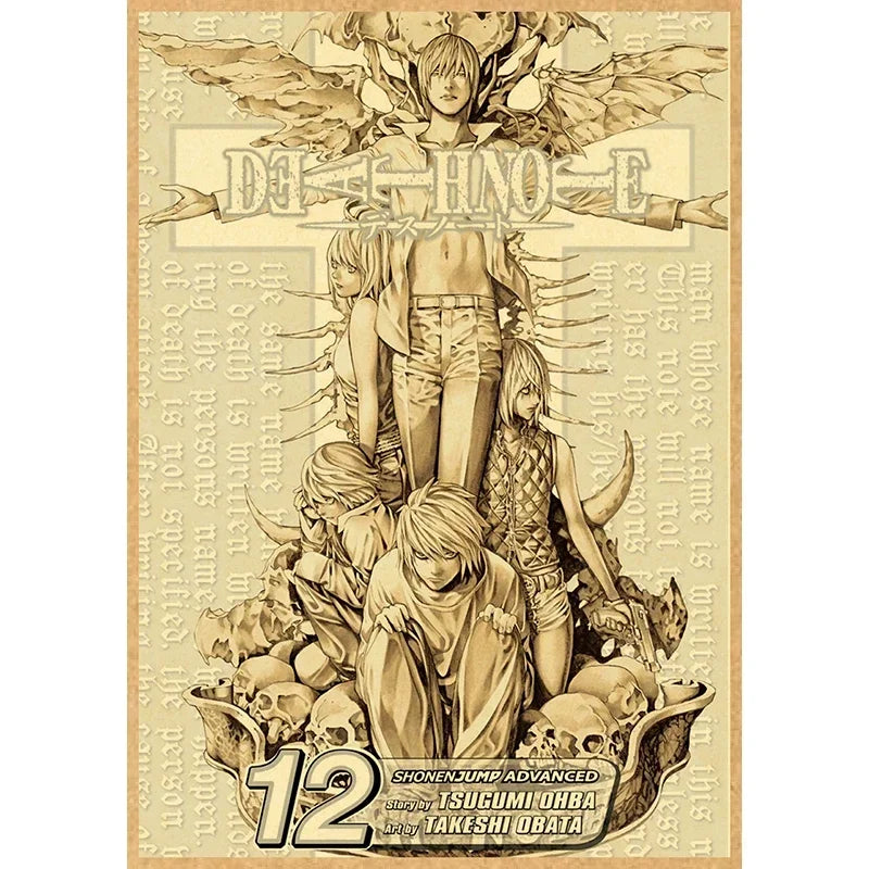 Vintage anime canvas wall art featuring a dramatic illustration of a character with wings and skulls.