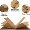 A brown DIY scrapbook photo album with a sturdy hardcover and thick pages, showing the spiral binding.