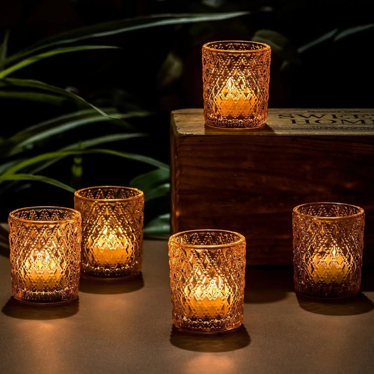 Golden Glass Tealight Candle Holder for Weddings & Home Decor