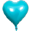 A bright cyan heart-shaped foil balloon with a silver trim and a red valve visible at the bottom.