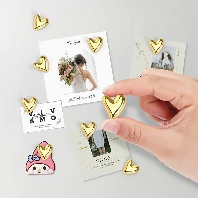 Gold Heart Fridge Magnets Set