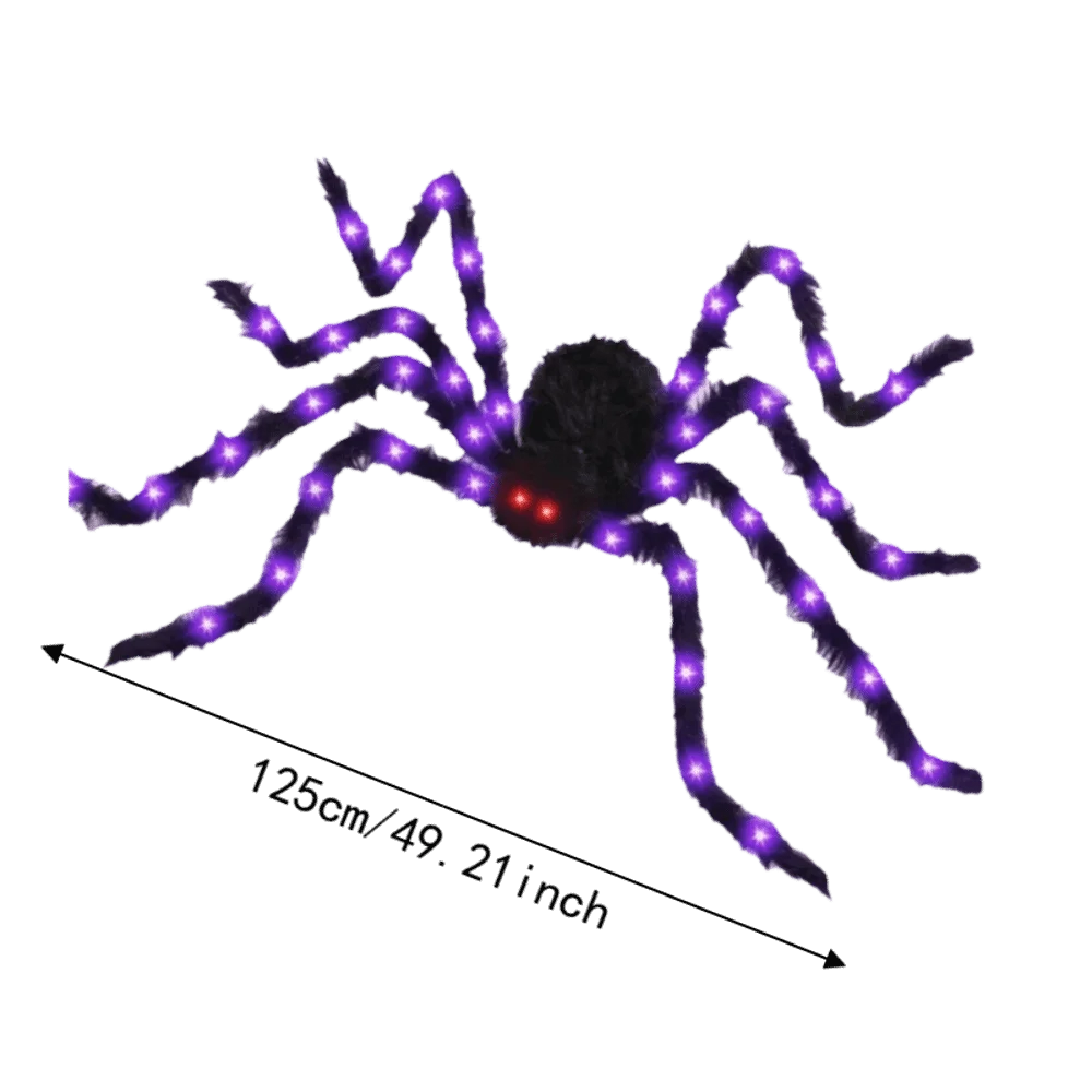 An LED light-up furry Halloween spider decoration with purple glow.