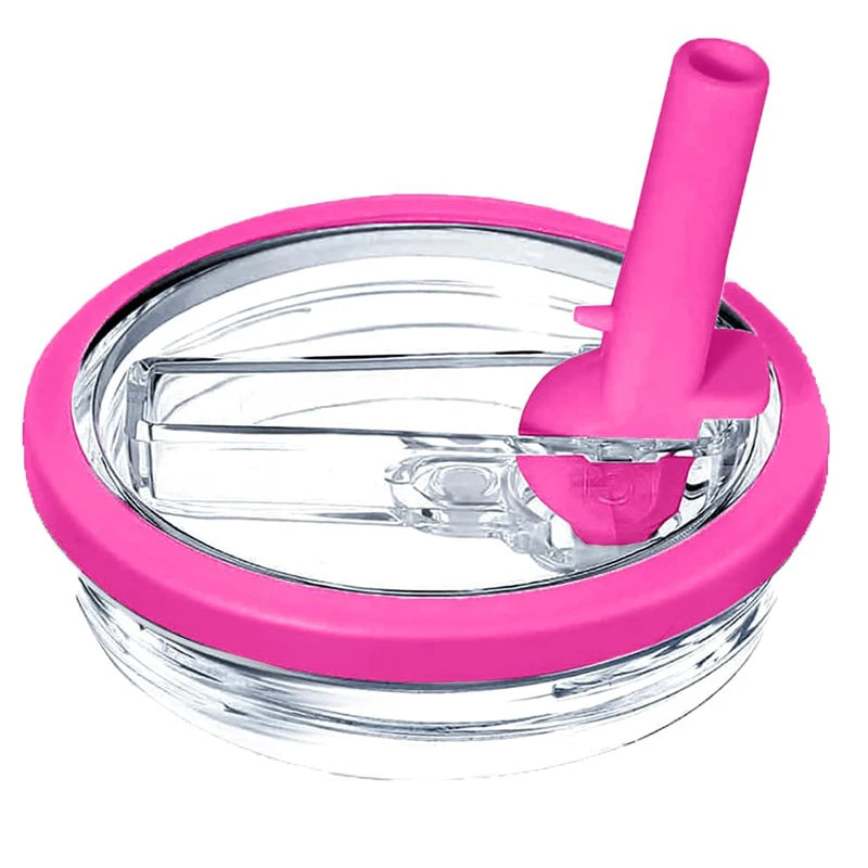 A pink replacement lid for a clear tumbler cup, featuring a silicone stopper and a pink plunger.