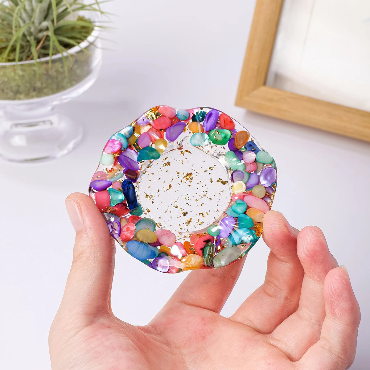 Natural Crystal Reiki Bowl with Flower Plate for Meditation and Home Decor