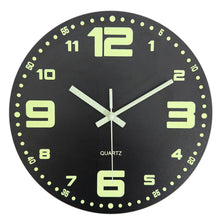 A round, black analog wall clock with light green hour markers and hands.