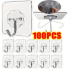 A set of 100 transparent self-adhesive wall hooks and a mounting plate for various uses.