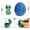 A vibrant blue dragon egg with a textured surface and a small green dragon toy shown next to its dimensions.